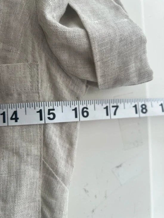 NWT Hiris Cotton Button-Front Short Sleeve Linen Midi Dress in Natural Beige - Picture 9 of 15